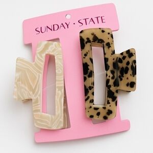New Sunday State Extra Large Beige and Leopard Claw Hair Clips